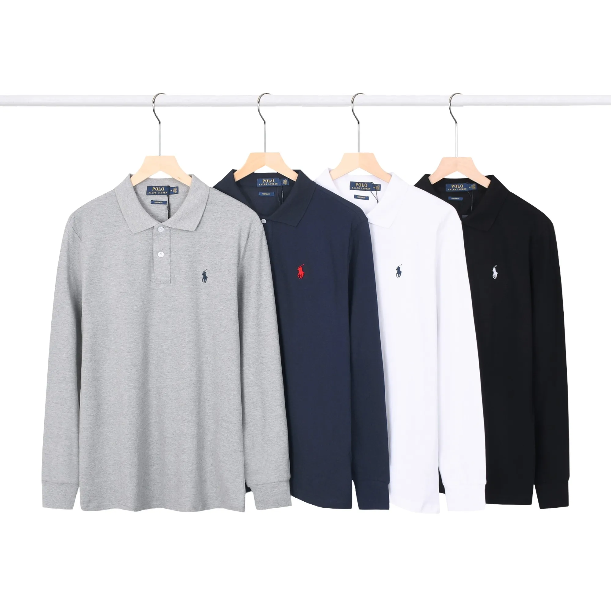 P160 2650#RL Ralph Lauren pony lapel long-sleeved polo shirt Color: Black White Gray Royal Blue Size: M-XXL Fabric: 230g stretch piqué cotton